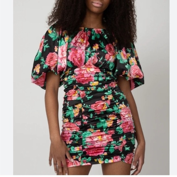 NWT For Love and Lemons Jolie Floral Ruched Puff Sleeve Mini Dress - Picture 5 of 13
